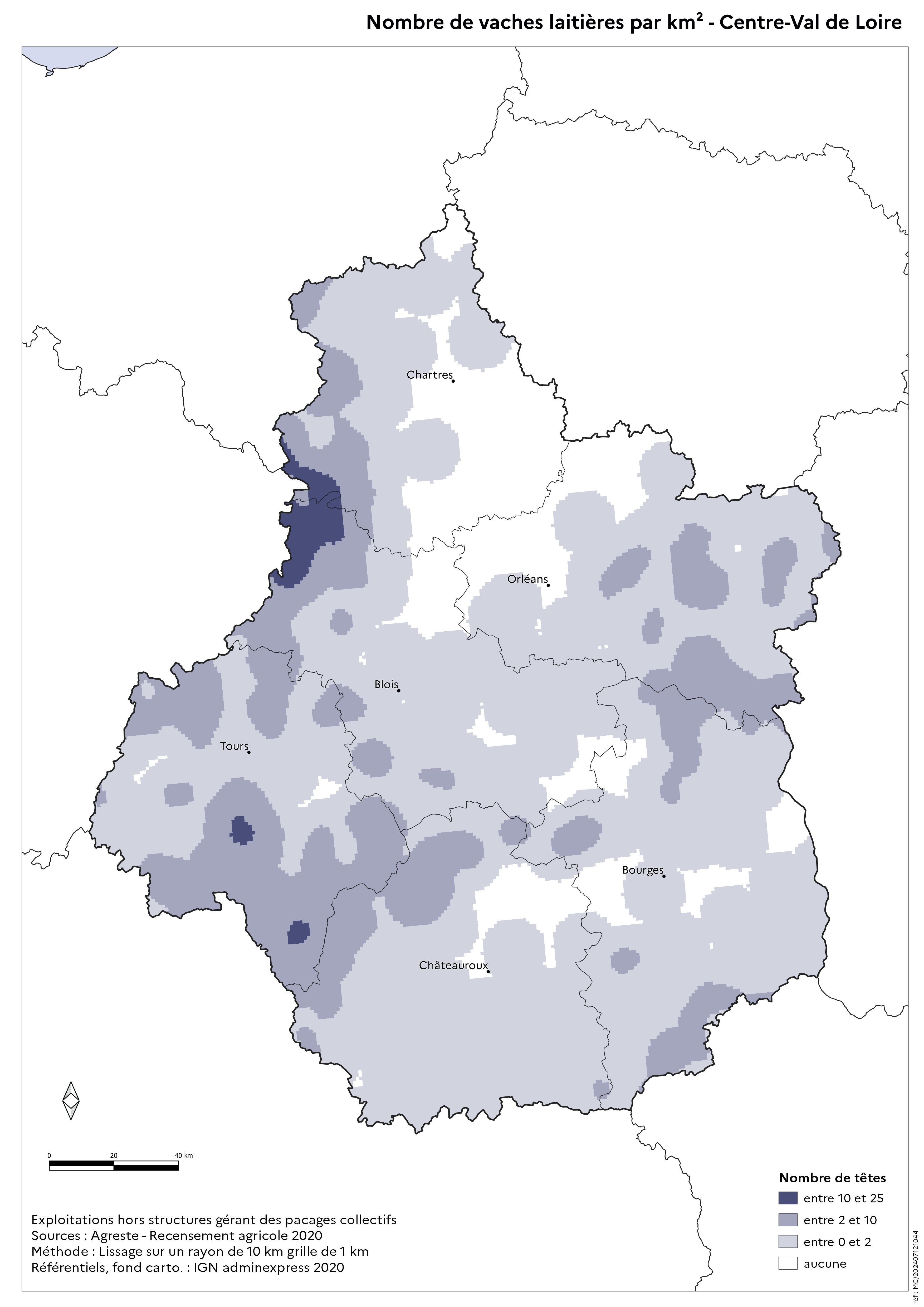 Image 7 : Nombre de vaches laitières par km² - Centre-Val de Loire