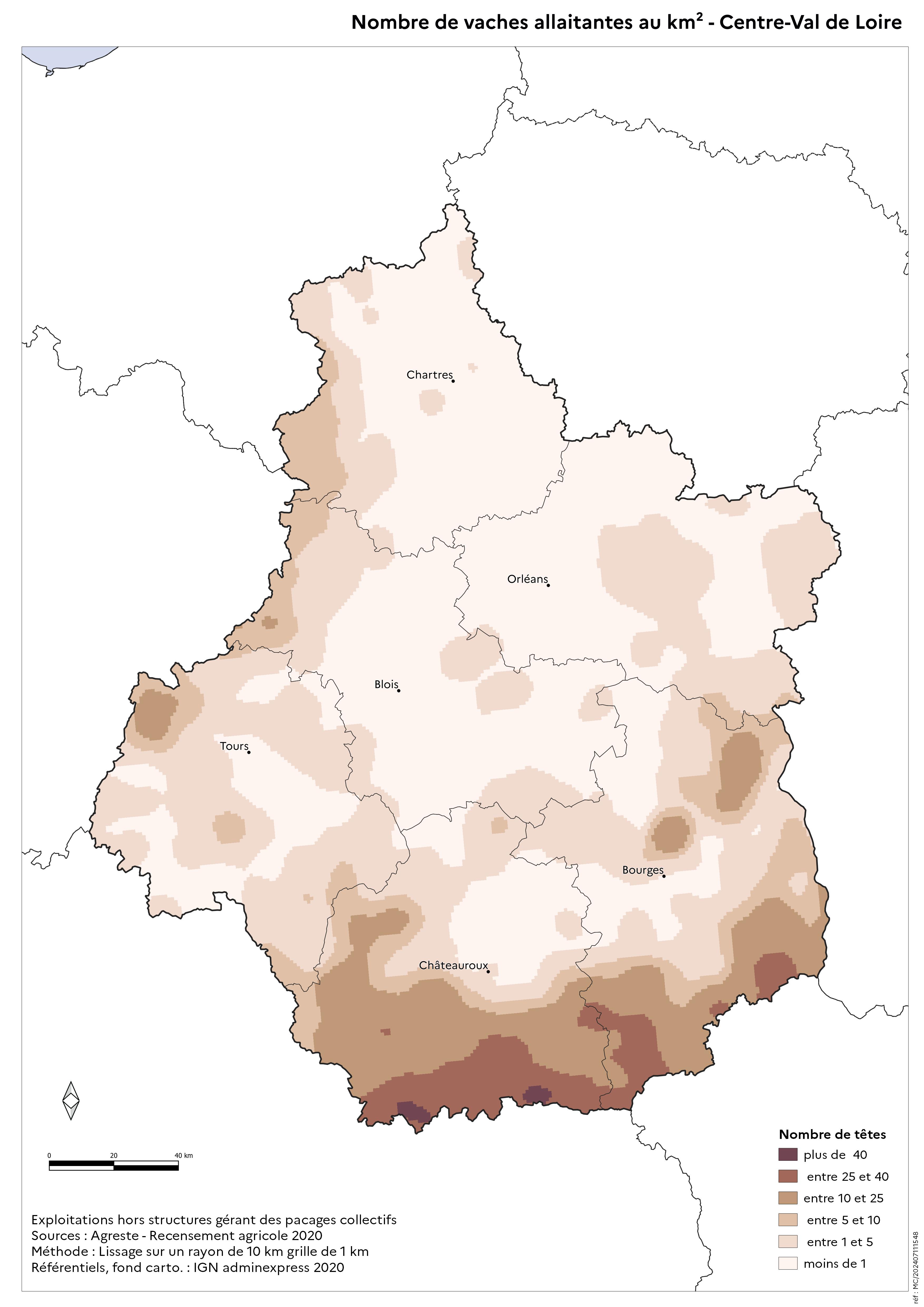 Image 8 : Nombre de vaches allaitantes au km² - Centre-Val de Loire