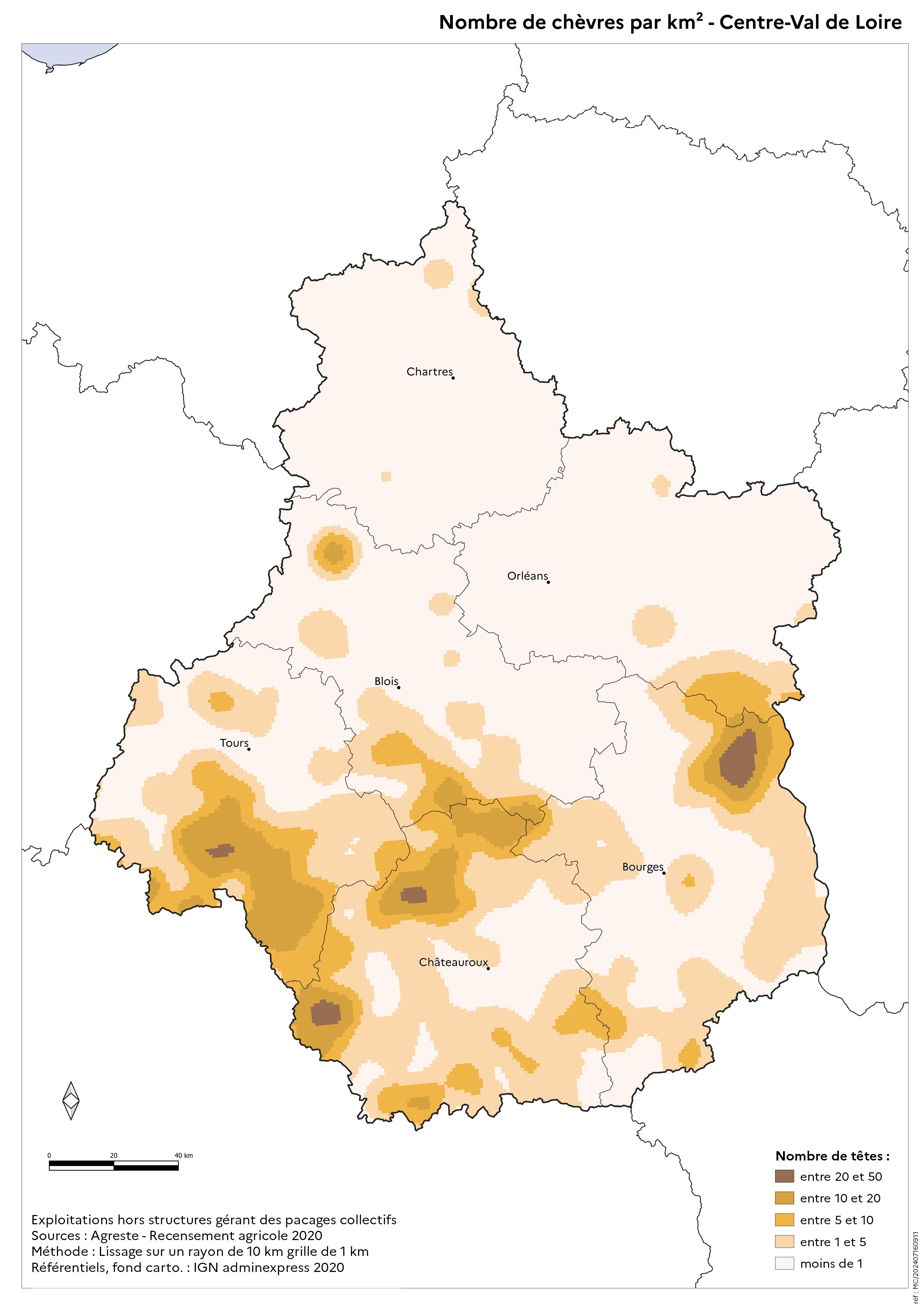 Image 10 : Nombre de chèvres par km² - Centre-Val de Loire