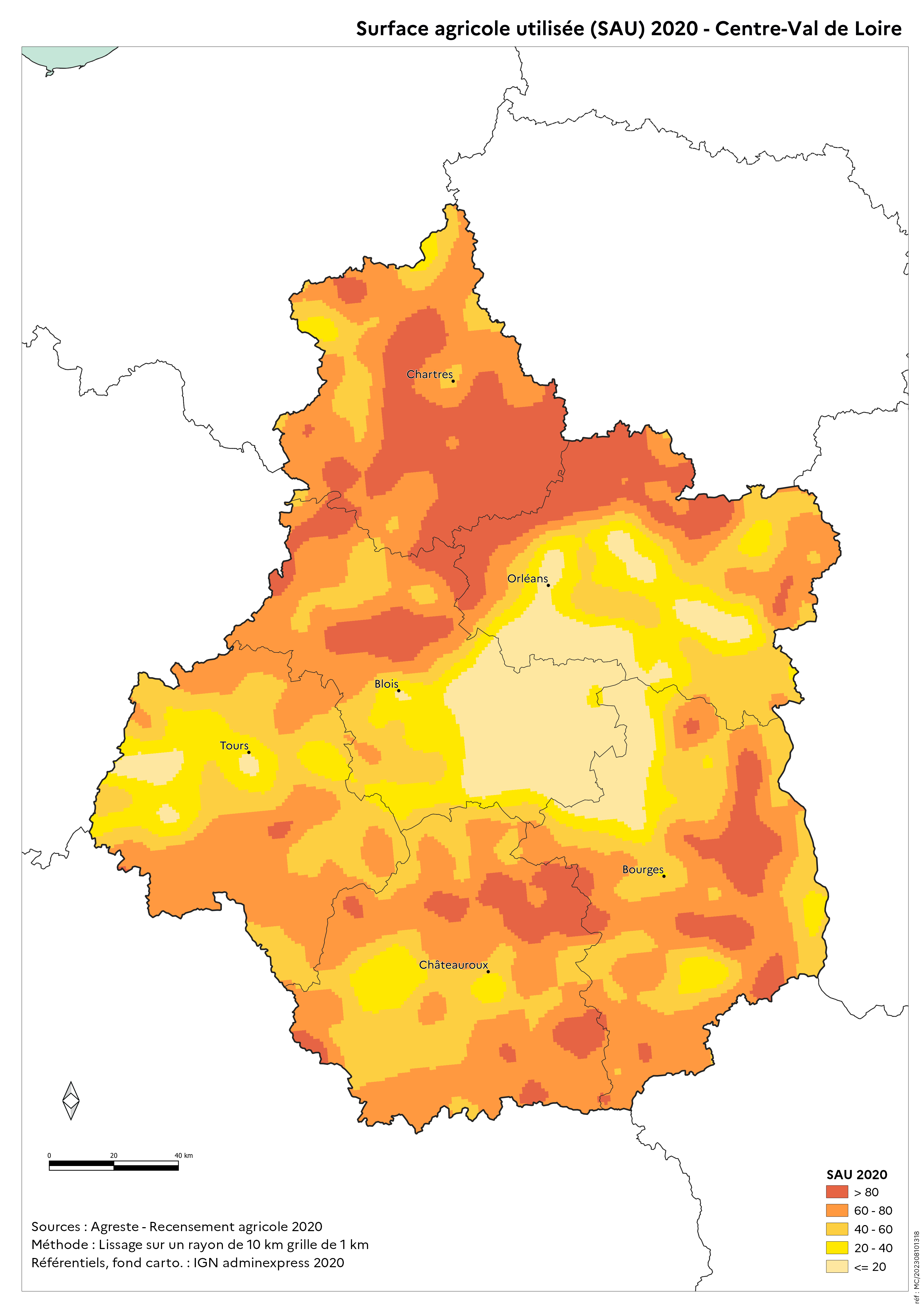 Image 1 : Surface agricole utilisée (SAU) 2020 - Centre-Val de Loire