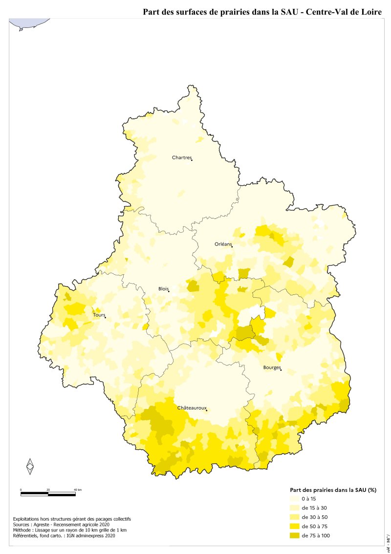 Image 4 : Part des surfaces de prairies dans la SAU - Centre-Val de Loire