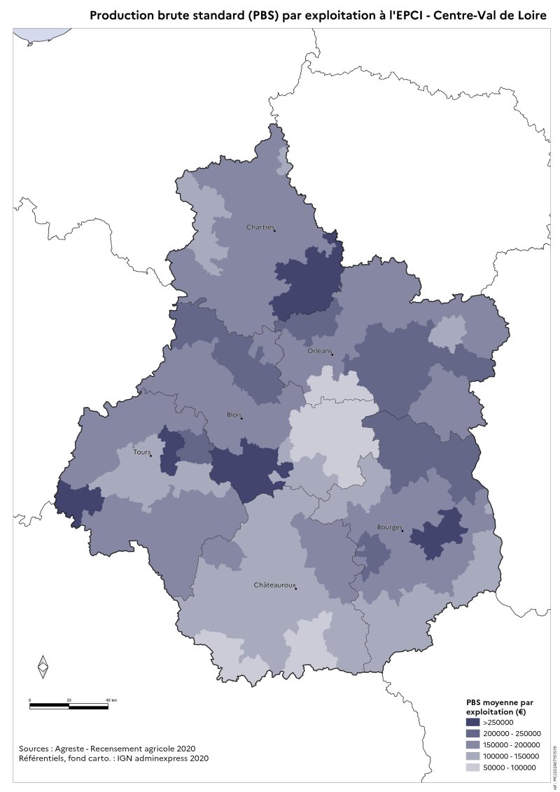 Image 16 : Production brute standart (PBS) par exploitation à l'EPCI - Centre-Val de Loire